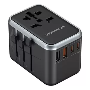 Туристический сетевой адаптер Vention FJFB0 65W — 2× USB-C PD/PPS, 2× USB-A (QC/BC), HDMI, алюминий/чёрный