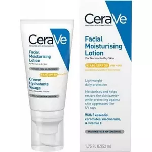Sejas mitrinošs losjons CeraVe SPF 50, 52 ml — ikdienas sejas sauļošanās un mitrinātājs
