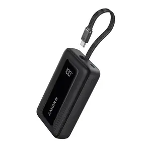Anker Zolo 10000mAh portable battery, 30W ultra-fast charging, integrated USB-C cable, black