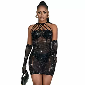 Tīkla kleita SUBBLIME BODYSTOCKINGS 952235 melna One Size ar strazdiem