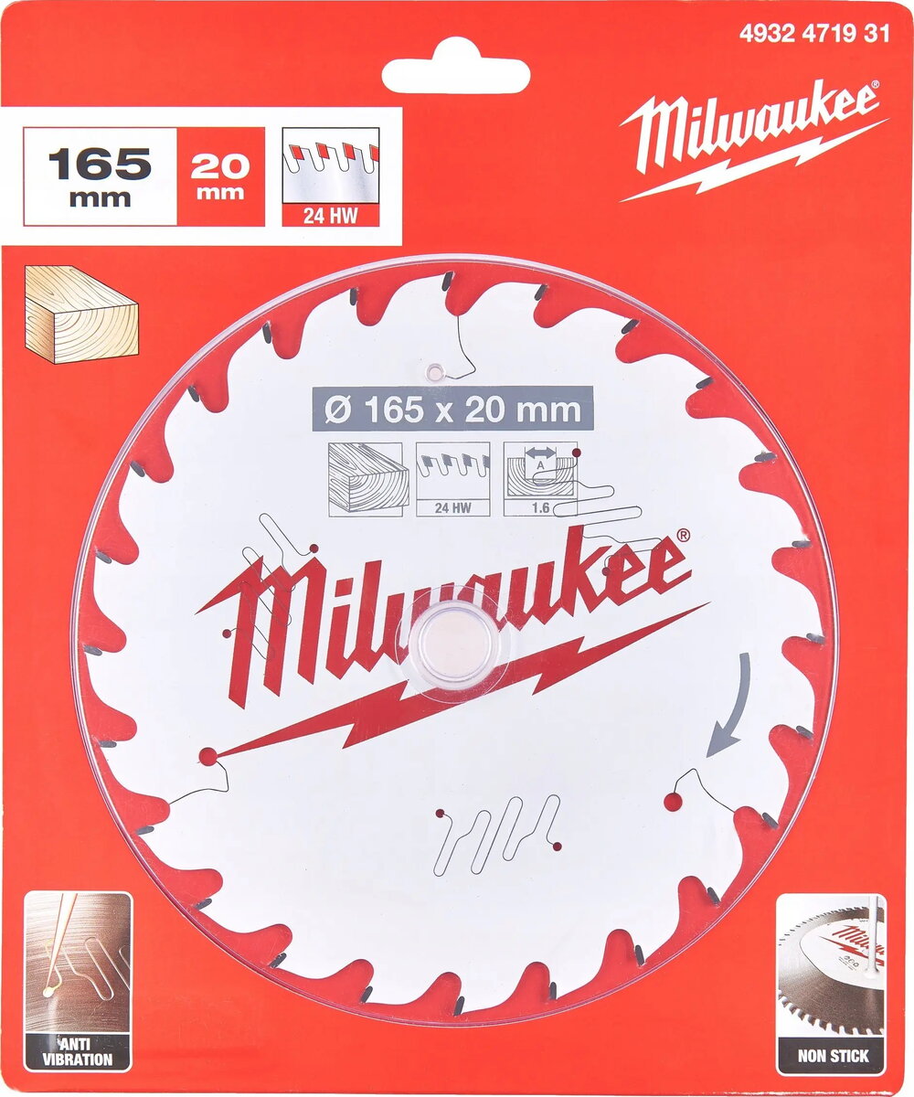 Apaļā zāģa asmens MILWAUKEE 165 mm