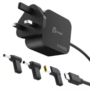 j5 create 67W GaN PD USB-C Mini Charger JUP1565DCF3A-FN with 3 DC Connectors (UK)