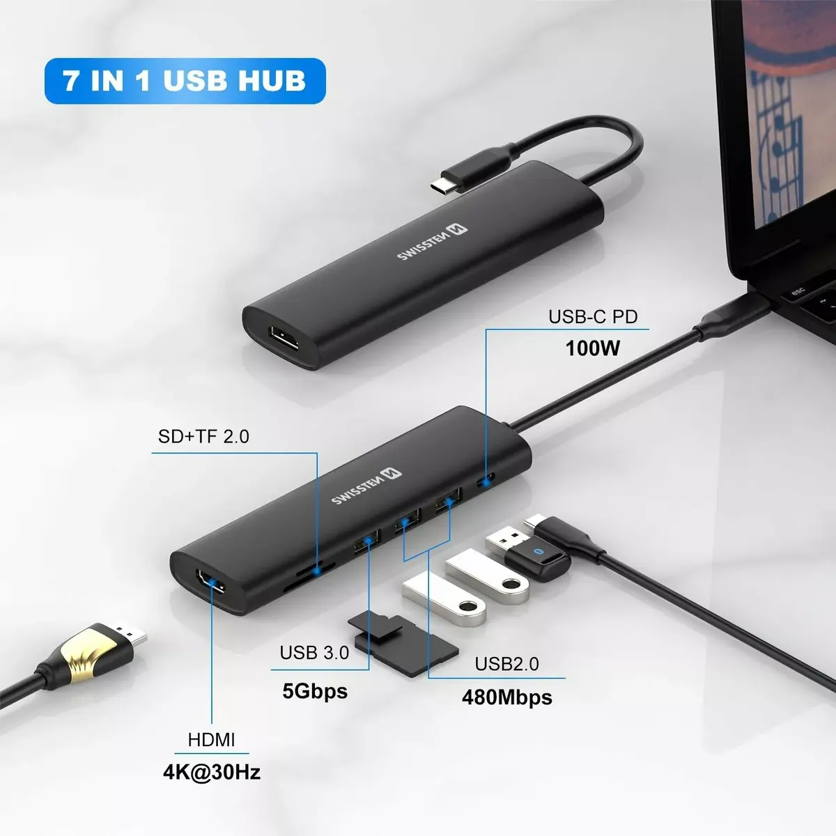 SWISSTEN USB-C док-станция 7 в 1 Photo 4