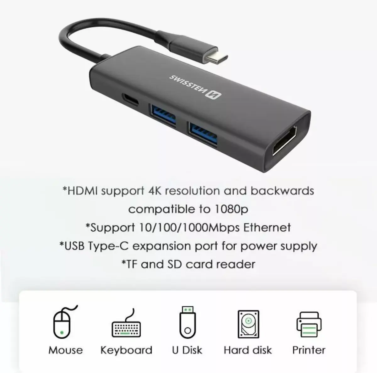 SWISSTEN USB-C hubs 4in1 100W HDMI 4K Photo 10