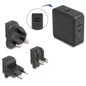 Зарядное устройство DeLOCK 41443 Универсальное Черное AC 100-240V 2x USB Type-C