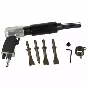 Pneumatic hammer GEKO 7128363 with 4 chisels and needle, air-powered hand tool for demolition and metalwork