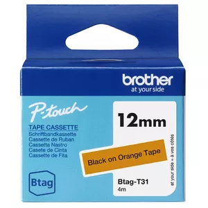 Marķēšanas lente Brother BTAG-T31 Melna uz oranžā 1.2 cm 4 m