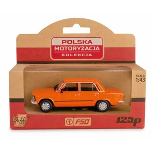Toy car Daffi PRL vehicle Fiat 125p orange, model K-593, vintage-style metal mechanical toy
