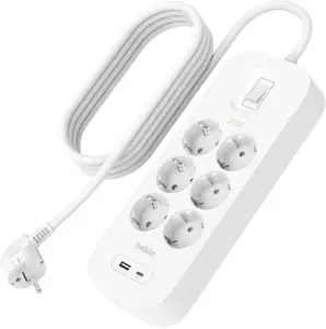 Surge Protector Belkin SRB002VF2M‑V2 — 6 outlets, 2 m cable, USB‑C and USB‑A ports