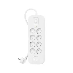 Belkin SRB004VF2M strāvas aizsardzības filtrs ar 8 Type F kontaktligzdām, 2x USB-C PD 30W pieslēgvietām, 900 J enerģijas aizsardzību, 2 m kabeli, baltā krāsā