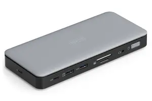 DIGITUS DA-70917 USB-C Docking Station 11-Port with Wired USB 3.2 Gen 2 Type-C Interface 2x HDMI DP RJ45 Ethernet Integrated Card Reader Black Grey
