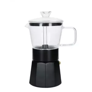 Stovetop Espresso Maker La Cafetiere Verona GB40LCSTES6CGLBLK – 6 cups, borosilicate glass, stainless steel base, induction compatible, black