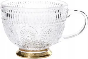 Glass cup Homla BARREL 360 ml with golden base patterns