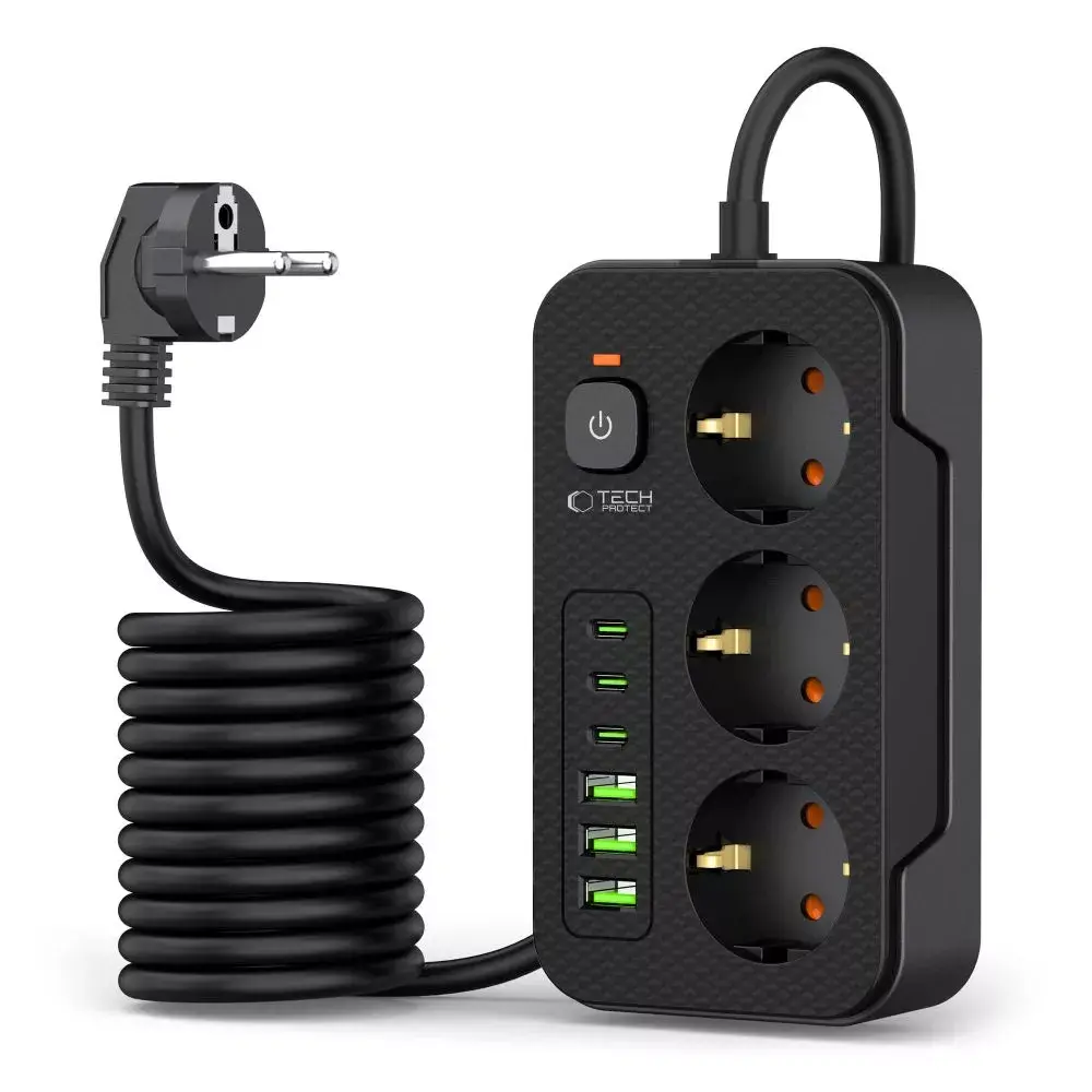 Удлинитель Tech-Protect PC3X6 — 3 розетки, 3 USB-A, 3 USB-C Photo 2