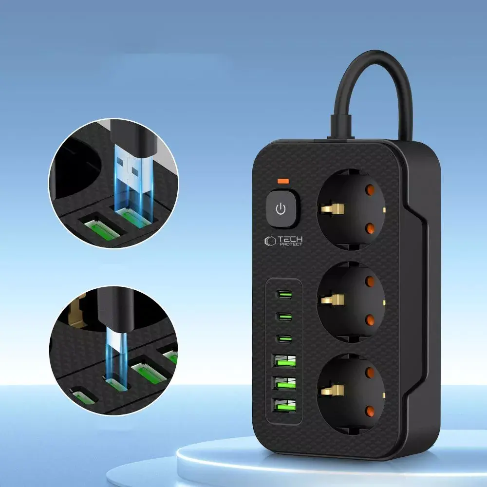 Удлинитель Tech-Protect PC3X6 — 3 розетки, 3 USB-A, 3 USB-C Photo 3