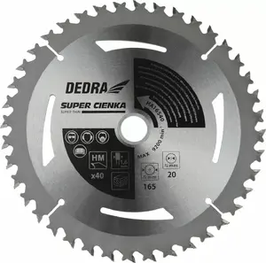 Диск пильный Dedra HA16540E, диаметр 165 мм, отверстие 16 мм, для дерева, 1 шт