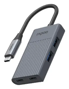 Rapoo UCH-4013 USB Type-C interfeisa centrmezgls ar USB Type-A un Type-C portiem 5000 Mbit/s Pelēks
