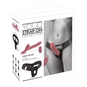 Strap-on harness set you2toys Silicone Pink with rechargeable dual-motor thrusting vibrator, remote, hip girth 50–80 cm