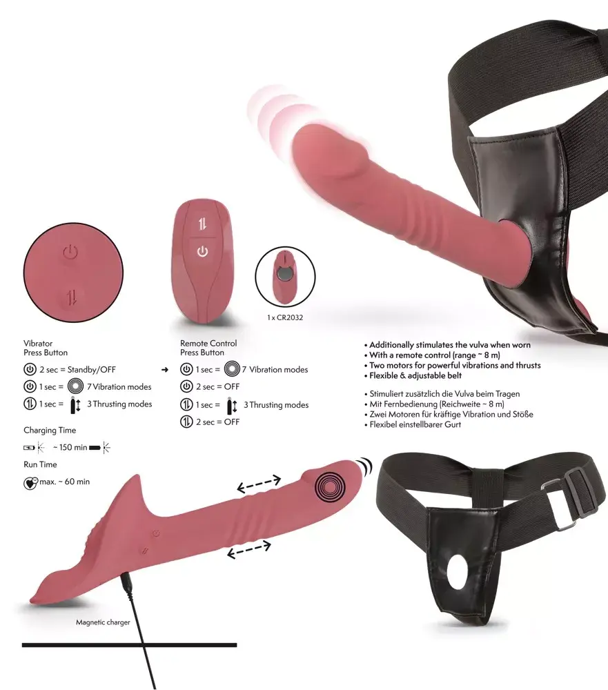 you2toys Strap-on Silicone Pink с двухмоторным вибратором Photo 14