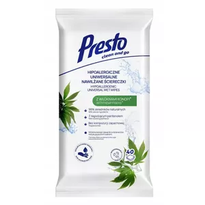 Mitrās salvetes PRESTO universālas ar kaņepi, 40 gab.