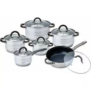 Cookware set Klausberg KB-7702 — stainless steel pots 12 pcs, capacities 2.1/2.1/2.9/3.4/3.9/6.6 L