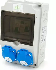 ELS Elektrotechnika 6NO21C00F Construction and Garden Distribution Box, 2x 230V Sockets with Circuit Breakers and RCD