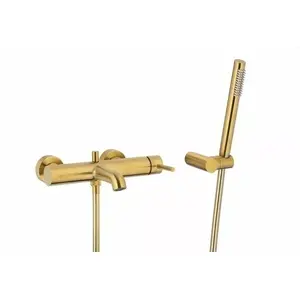 Встраиваемый/настенный смеситель для ванны kfa² Moza горизонтальный, brushed gold с комплектом точечного душа (045034-520-31)
