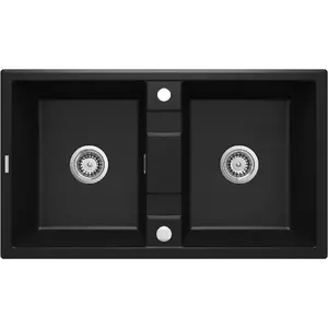 2-bowl granite sink Deante ZQE_N203, black, durable design