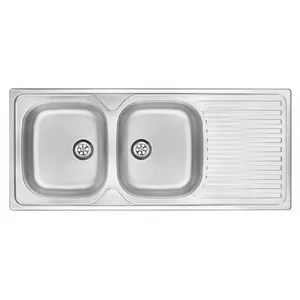 Kitchen 2-bowl stainless steel sink deante ZEU 0210 with drainer, double bowl layout
