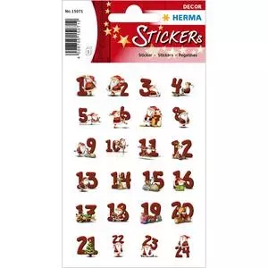 Stickers HERMA Gingerbread Numbers Red Paper Permanent Adhesive 72 pcs