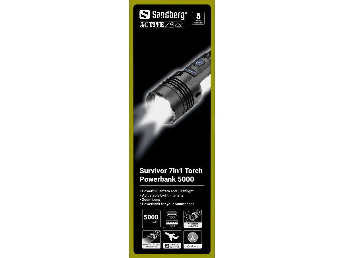 SANDBERG Survivor 7in1 Torch Powerbank 5000 Flashlight Photo 5