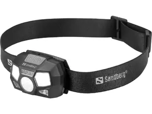 Sandberg Headlamp 5in1 Recharge Sensor LED Headband Flashlight with Motion Sensor 3 Power Levels USB Rechargeable Black