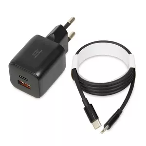 External mains power adapter IBOX ILUC42B 12V 2A, 33W, USB-A + USB-C PD3.0, QuickCharge 3.0, universal