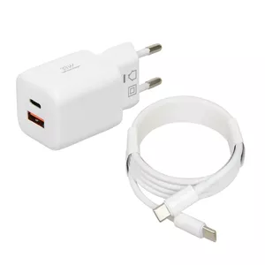 Сетевой зарядный IBOX ILUC42W 42W (33W макс), 1×USB-C PD3.0, 1×USB-A QC3.0, 100–240В, белый