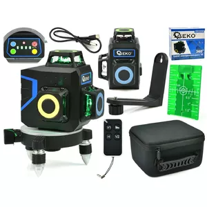 Self-leveling 3D cross-line laser level GEKO G03308 — green lines, 12 lines