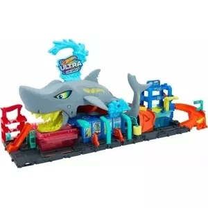 Sacensību transportlīdzekļu un trases komplekts Hot Wheels City Ultra Shark Car Wash Daudzkrāsains