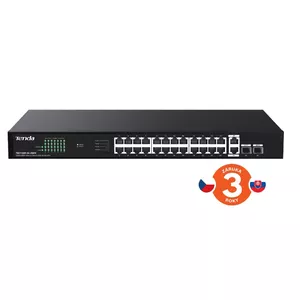 Switch TENDA TEG1128P-24-250W — 24× 1 Gb/s PoE+ ports, 250W total power