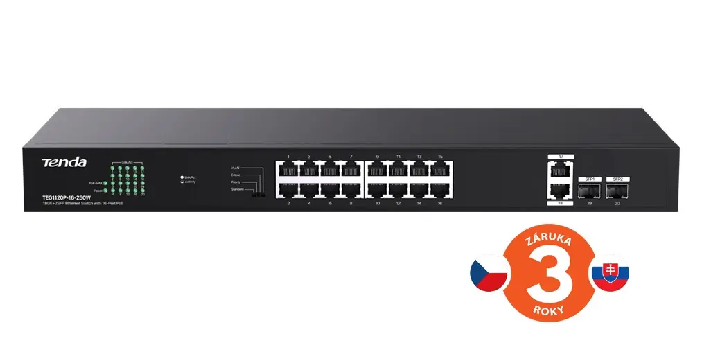 Гигабитный PoE-коммутатор Tenda TEG1120P-16-250W Photo 5