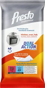 PRESTO Влажные салфетки для кухонных плит и духовок Dual Action, 40 шт.