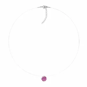 (Ekskluzīvs) Neredzamā sudraba kulons (Rubellite) ar Swarovski Zirconia Pure Brilliance kristālu