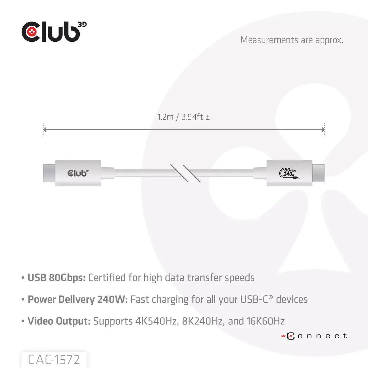 CLUB3D CAC-1572 USB Type‑C кабель 80 Гбит/с 240 Вт Photo 3
