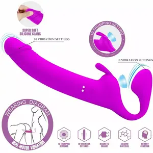 Strapless Strap-On Pretty Love Zanini — silikons, violets, 10 vibrācijas režīmi