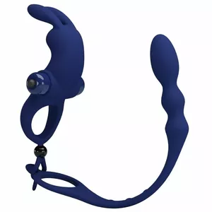 Penis Attachment Pretty Love AYAD Rabbit Vibrator Ring with Plug Blue D-239934