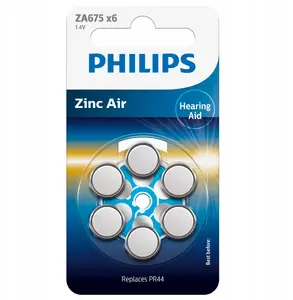 Dzirdes aparāta baterijas Philips PR44 / 675 cinka-gaisa, iepakojumā 6 gab.