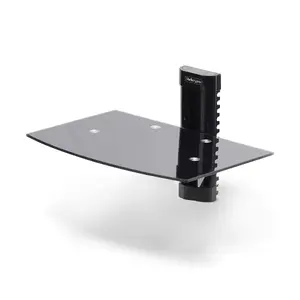 StarTech Floating Wall-Mounted AV Shelf with Adjustable Height and Black Tempered Glass