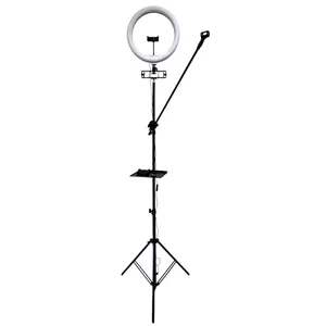 iLike S12 LED 20W Selfie 31cm Gredzena Gaisma Lampa + Statīvs 2.1m + Plaukts & 3x telefona / mikrofona turētājs Melns