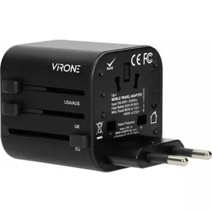 Universal travel adapter ORNO TA-1 for 200+ countries, 100–240 V, 8 A