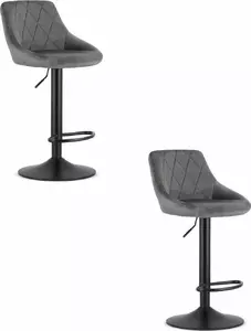 Stool LEOBERT KAST model_3436_2-KAST-AREX66 — grey velvet seat, black metal base (set of 2)