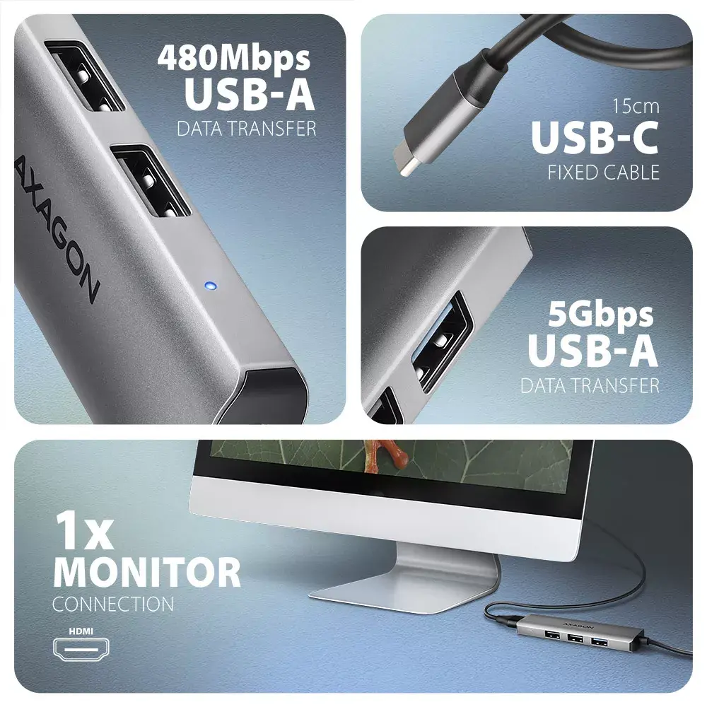 Axagon HMC-H3A USB-C 4in1 хаб Photo 3