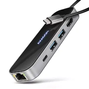 Хаб Axagon HMC-6GLN USB-C 5Gbps GLASS 6in1